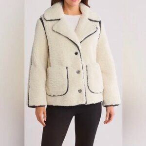 Jason Wu Faux Fur Vegan Leather Shearling Jacket Coat Button Down Medium NWT